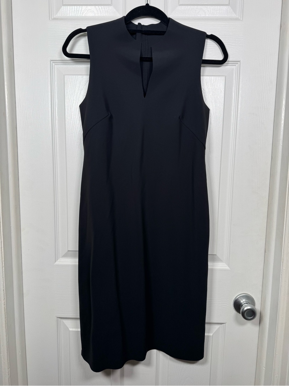 M2057 by Maria Pinto Black Sleeveless Sheath Midi Dress Notch Neck